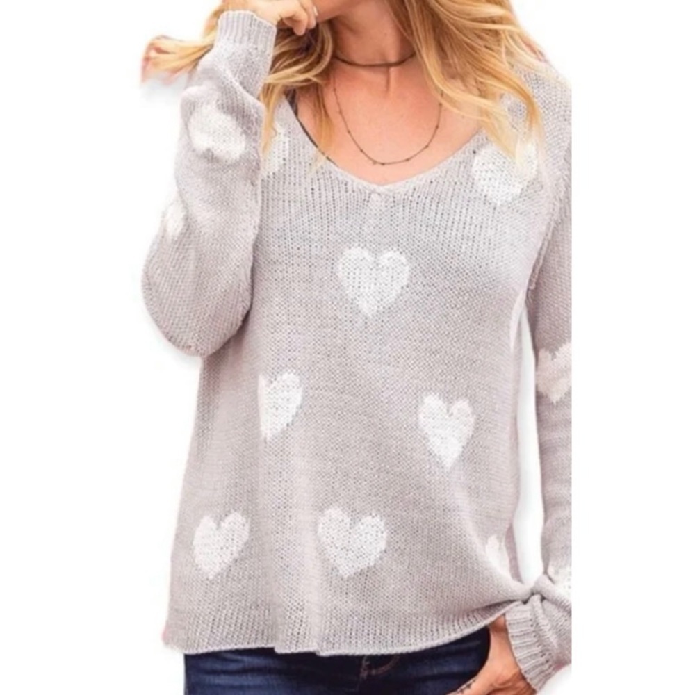 WOODEN SHIPS Besotted Hearts Sweater in Grey
